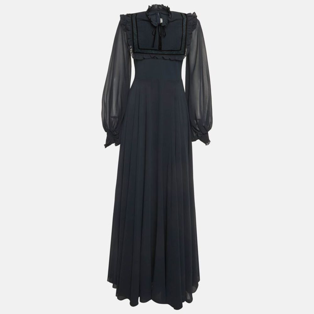 Zeena Zaki Midnight Blue Chiffon Maxi Dress M